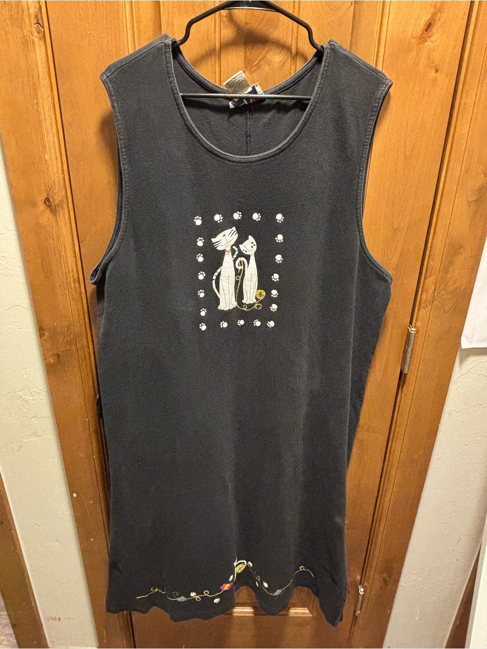 80’s-90’s Vintage Artsy Cat Jumper Dress Black Embroidered Novelty XXL